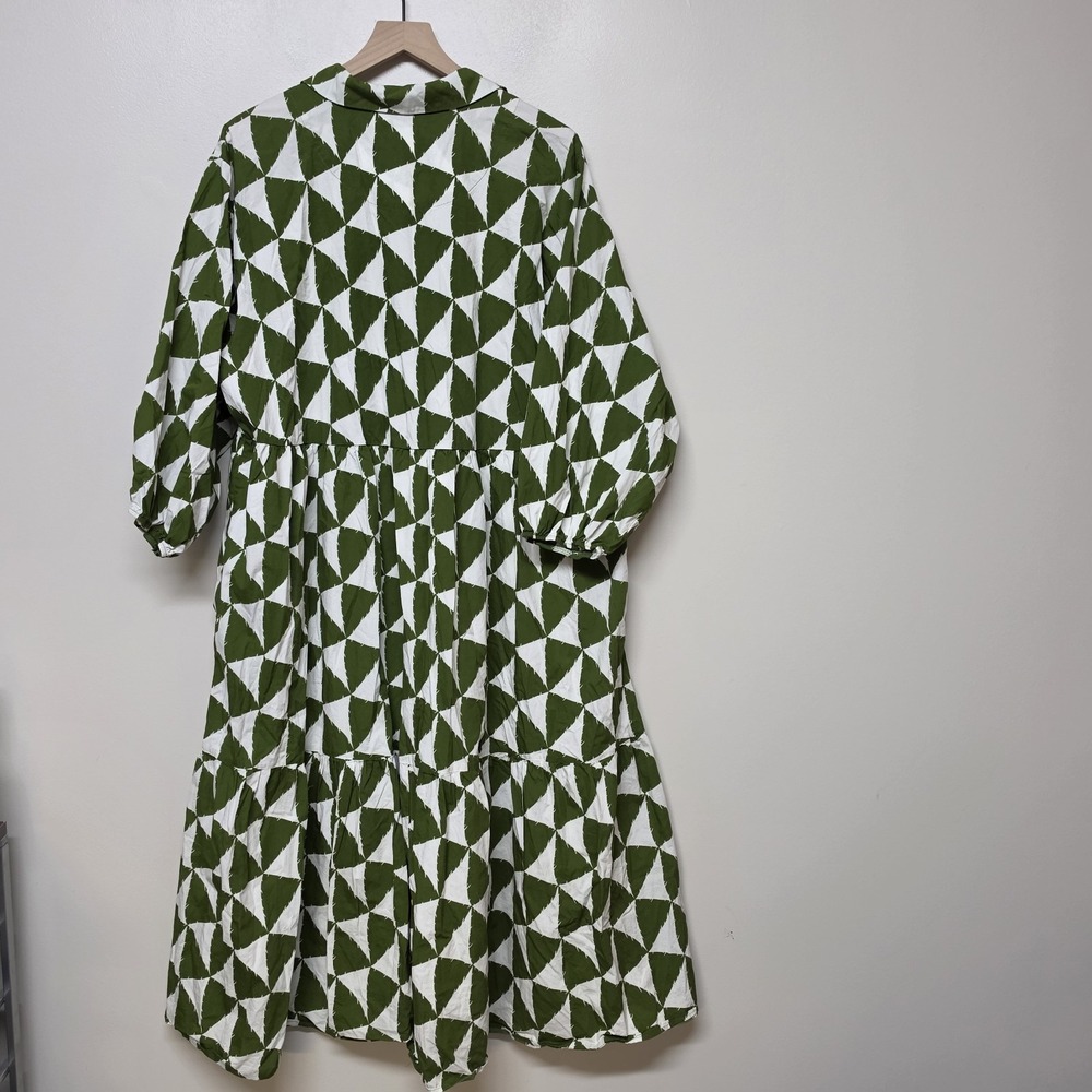 Anthropologie Maeve The Bettina Tiered Shirt Maxi Dress Moss Green Triangle 2X - Picture 5 of 8